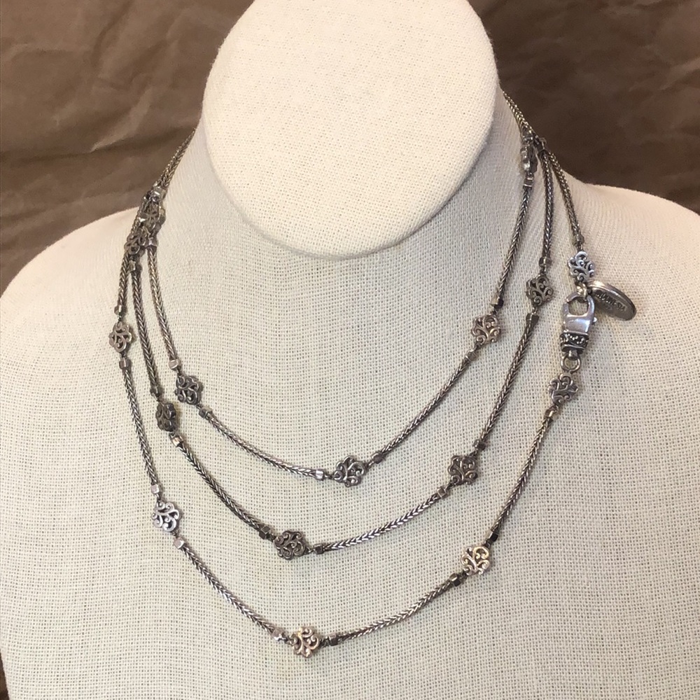 LOIS HILL Sterling Silver Woven Station Necklace w Decorative Lobster Claw Clasp